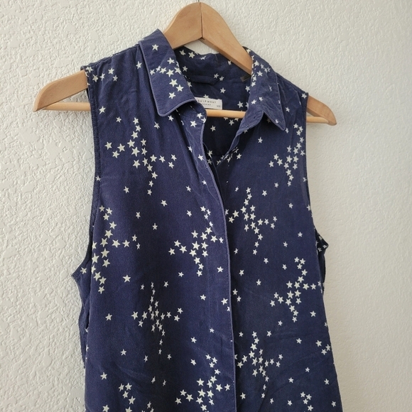 Equipment 100% Silk Stars Print Romper M Navy - Picture 9 of 13